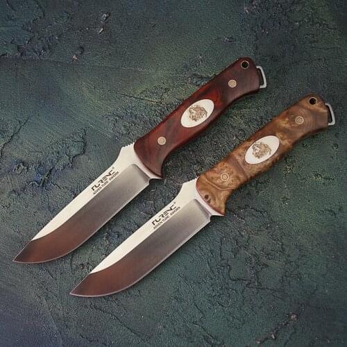 A2 Steel Yellow sandalwood White shadow Wood Hunting Straight Knife Full Tang Fixed Blade Knife Camping Survival Knife