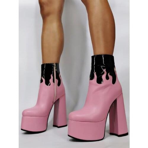 Stocking Short Boots Women Platform Chunky High Heels Zipper Wedge Ankle Booties Sexy Leather Latex Rainboots Spring Size 44 47