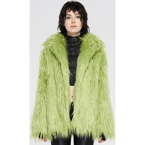 PUNKRAVE Womens Punk Loose Simple Imitation Fur Coat Party Evening Dinner Winter Thick Keeps Warm Cardigan Wool Jacket