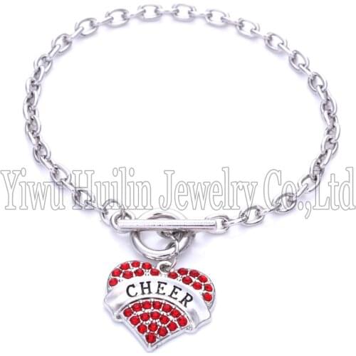 Best-Selling fashion rhodium plated with sparkling crystals CHEER heart charm bracelet