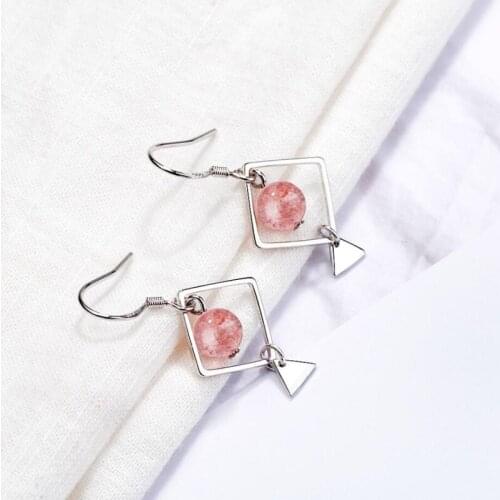 Sole Memory Simple Square Strawberry Crystal Trend Triangle 925 Sterling Silver Female Dangle Earrings SEA434