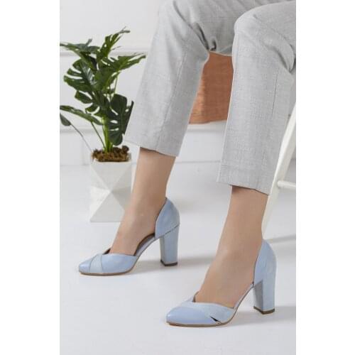 Loretta Light Blue Heels Shoes Women Pump High Heels Female Summer Patent Leather Wedding Party Plus Size 34-43