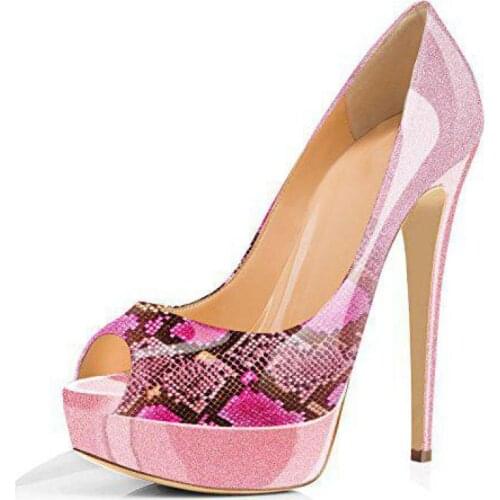 New Brand Womens Pumps Fish Mouth Snake Print Platform Shoes High Heels Sandals Thin Heels Slip-on Sexy Office Shoes Woman