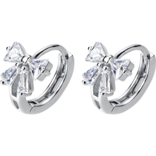 New Zircon Earrings For Women Hoop Earring Female Korean Simple Sweet Butterfly Knot Ear Button Small Girl Fine Jewelry 2019