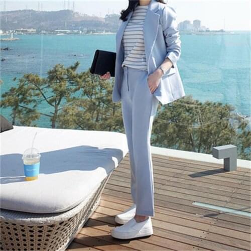 Fashion suit suit female spring New High quality sky blue casual Business Suit + pants OL two-piece suit women size XS-3XL