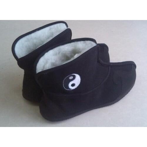 Winter warm Wudang cloud hook tai chi shoes taoism martial arts kung fu training boots shaolin monk Taoist wushu sneakers black