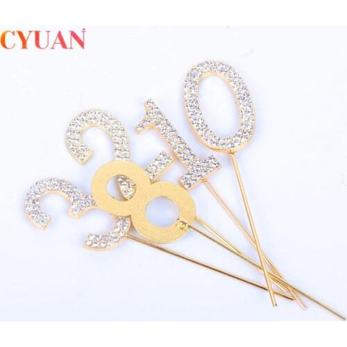1pcs Gold Diamond-studded Number 0-9 Cake Topper Anniversary Birthday Party Supplies Baby Shower Wedding Cake Dessert Decoration