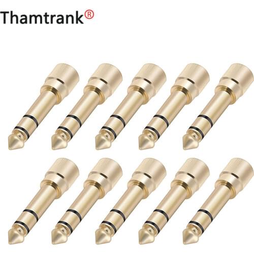 10pcs Gold-plated adapter Jack 6.35mm 3pole stereo male plug with inside screw to 3.5mm jack stereo female socket converter