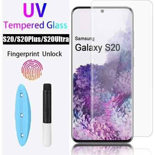 20 PCS UV Glue Full Screen Protector Tempered Glass Support Fingerprint unlock For Samsung GALAXY S20