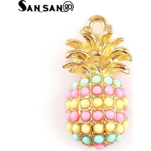 10pcs Bright Gold Fruit Pineapple Charms Pendant DIY Making Charm Bracelet Necklace For Woman Man Jewelry Accessories