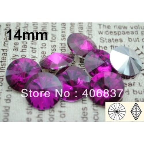 100pcs/Lot, 14mm Fuchsia Crystal Rivoli Stones, Free Shipping! Chinese Top Quality Crystal Rivoli