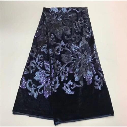 2017 high quality French Nigerian sequins net lace,African velvet mesh sequence lace fabric for party dress 5yards/lot Lake Blue