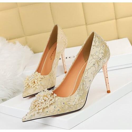 2021 Luxury Women 9.5cm Thin High Heels Pumps Female Glitter Crystal Wedding Party Pumps Scarpins Designer Plus Size Prom Shoes