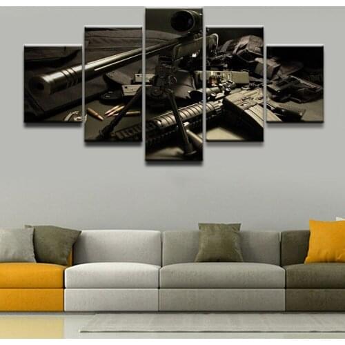 5 Piece Canvas Printed SWAT Sniper Rifle Painting For Modern Living Room Or Bedroom Decorative Wall Art Picture Artwork Poster