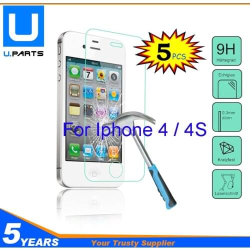 5PC/Lot For Iphone4 Iphone4S Iphone 4 / 4S A1332 A1431 A1387 A1387 Tempered Glass Film Protective Screen Front Protector