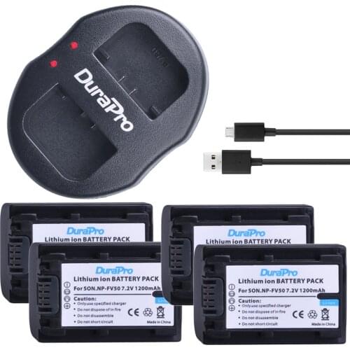 4Pcs DuraPro NP-FV50 FV50 Camera Battery + Dual USB Charger for SONY CX390 290E PJ510 820E 790E 660E XR260 CX700E PJ50E 30E SR68