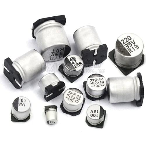 10pcs SMD 6.3V 10V 16V 25V 35V 50V Aluminum Electrolytic Capacitor 1UF 2.2UF 10UF 22UF 33UF 47UF 100UF 220UF 330UF 470UF 1000UF