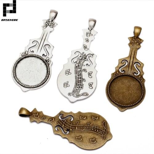 BASEHOME 5pcs/lot Guitar Pendant Settings Cabochons Bases Bezel Trays Fit 25mm Glass Cabochon Cameo DIY Necklace Retro Jewelry