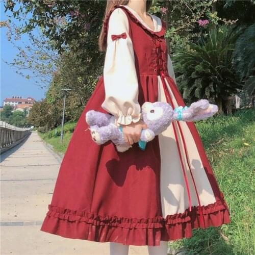 White Sugar Girl ~ Factory Original Design Japanese Soft Girl Sweet Cute Lolita Color Matching Cross Lace Dress
