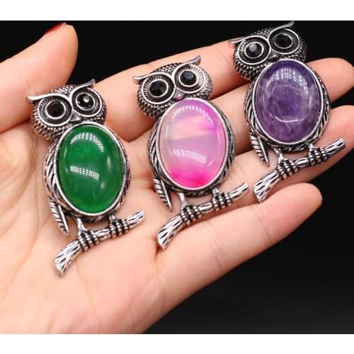 Cute Animal Owl Brooches for Women Men Natural Amethysts Abalone Shell Cabochon Bead Pins Pendant Party Jewelry Accessories Gift