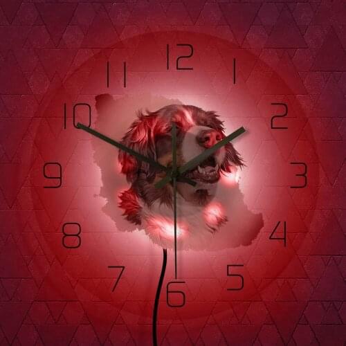 Happy Bernese Mountain Dog Acrylic Transparent Wall Lighted Clock Watercolor Painting Smiling Puppy LED Wall Hanging Watch