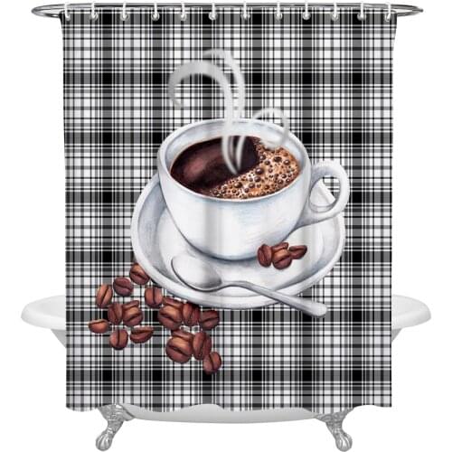 Black And White Grid Coffee Beans Shower Curtains Bathroom Curtain Waterproof Polyester Frabic Bathroom Curtain with Hooks
