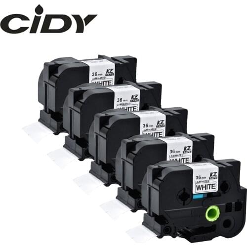 CIDY 5pcs Compatible Brother P-touch TZe-261, TZe261,tz261,tze 261 label tapes, 36mm Black on White laminated label ribbon