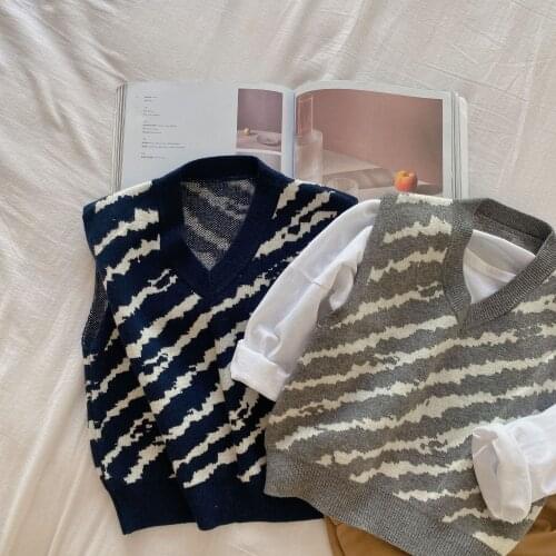 Kids Sweater Spring Autumn New Toddler Boys and Girls V Neck Knitted Vests Fashion Zebra Pattern Knitted Waistcoats for Children