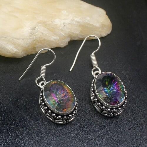 Gemstonefactory Big Promotion Unique 925 Silver Mystical Fire Topaz Dazzling Women Ladies Gifts Dangle Drop Earrings 20212289