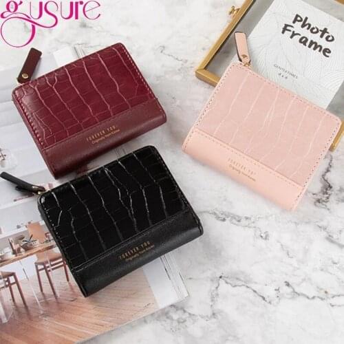 Gusure Women Short Wallets PU Leather Female Alligator Purses Card Holder Wallet Fashion Ladies Small Zipper Coin Pouch Purse