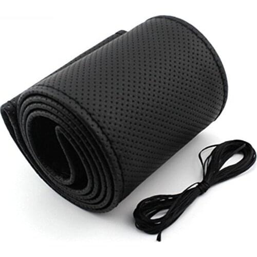 PU Leather Hand Sewing Universal Auto Car Steering Wheel Cover Wrap For 37 - 38 CM 14.5"-15" Anti-slip M Size Braid Car Styling
