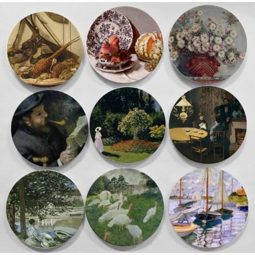 Monet Painting Decor Wall Hangings Plates Ceramic Craft Home Decorative Dish Hotel Living Room Background Display Oil Plates