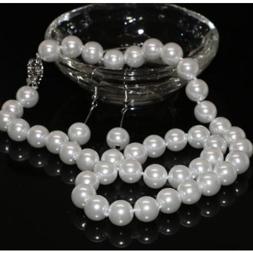 Classical Bohemia style white 10mm simulated-pearl shell round beads necklace earrings for women elegant jewelry 18inch B2330