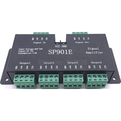DC5V-24V SP901E SPI TTL LED Signal Amplifier Controller 4 Control Group Amplifier for WS2811 SK6812 WS2812 Pixel LED Strip