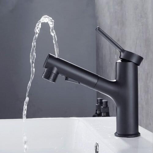 Brass Black/Silver Pull-out Basin Faucets 360°rotating Hot Cold Mixer Tap Single Handle Three Outlet Deck Mounted Crane