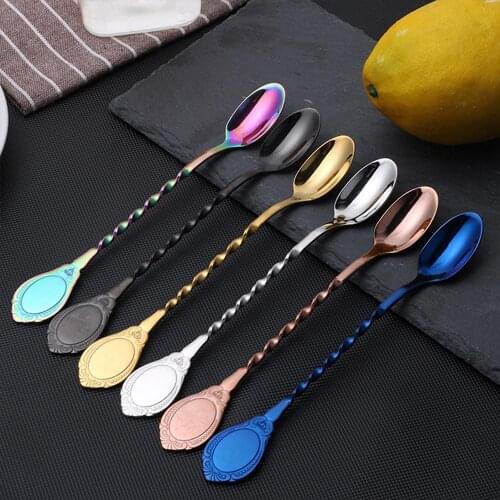 Iced Tea Coffee 304 Stainless Steel Cocktail Stirring Spoon With Long Handle