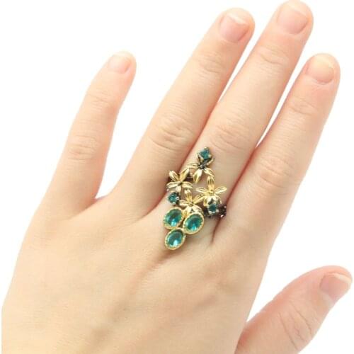 34x20mm Neo-Gothic Vintage Created Rich Blue Aquamarine For Man Street Fashion Jewelry Cool Black Gold Silver Rings