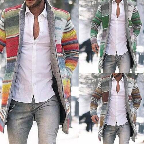 Long Coat Men 2020 Streetwear Printed Single-Breasted Slim Fit Trench Mens Casual Long Sleeve Stand Collar Cardigan