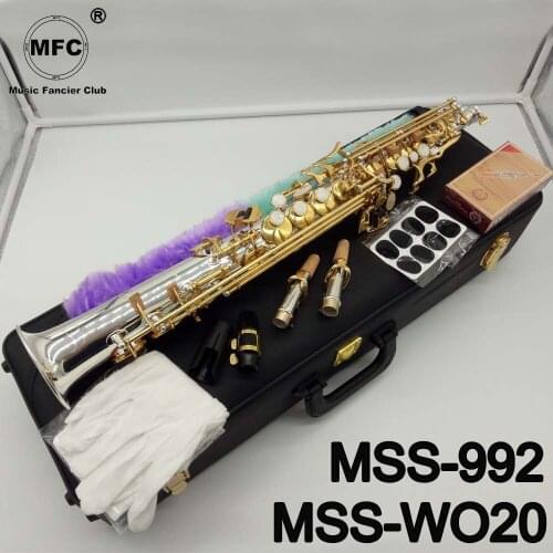 Music Fancier Club Soprano Saxophone MSS-992 MSS-WO20 Silvering Gold Key With Case Sax Soprano Mouthpiece Ligature Reeds Neck