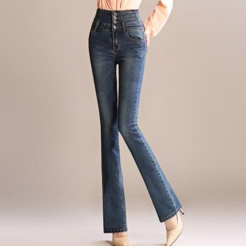 Spring and Autumn new slim vintage fashion high waist stretch jeans female Slim bell-bottom pants womens jeans trousers