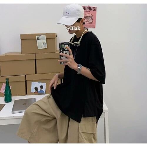 Solid color round neck T-shirt ins Korean version loose foundation with bottoming shirt Hong Kong style half-sleeved shirt