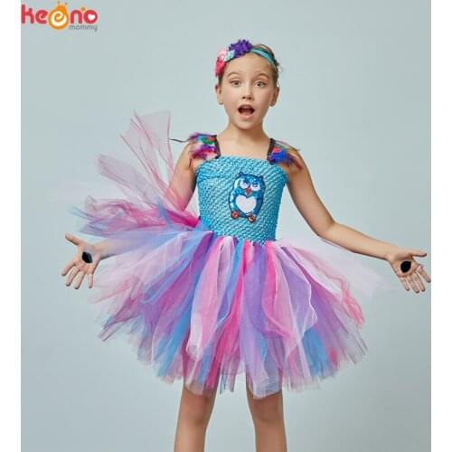 Night Owl Bird Girls Tutu Dress with Headband Animal Theme Kids Birthday Party Tulle Princess Dress Children Halloween Clothing