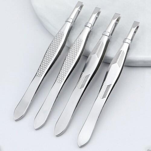 1PCS Eyebrow Hair Tweezers Professional Eyebrow Hair Removal Tweezer Flat Tip Tool Stainless Steel Convenient Small No Rust