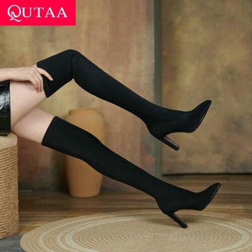 QUTAA 2022 New Women Boots Sexy Fashion Over the Knee Boots Sexy Square Heel Boot Platform Woman Shoes Stretch Boots size 34-39