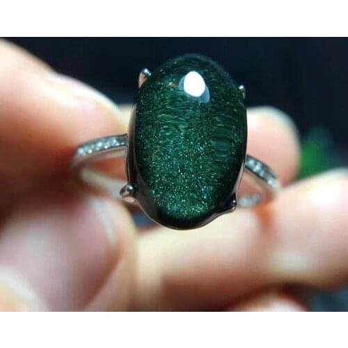 Genuine Natural Green Phantom Quartz Adjustable Ring 14.6x9.8mm Oval Bead 925 Sterling Silver Certificate AAAAAA