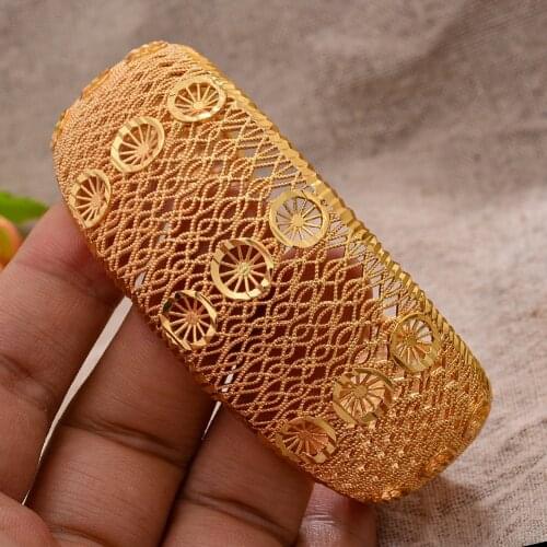 Dubai African luxury Gold Color Bangles Bracelets Women Girl Wedding Adjustable Bracelet Gift