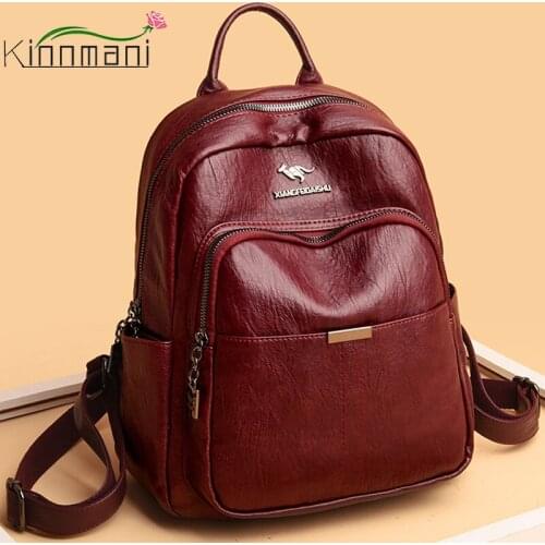 KINNMANI Classic Style Back Pack High Quality PU Leather Backpack For Women Large Capacity Travel Backpack And Schoolbags 2021