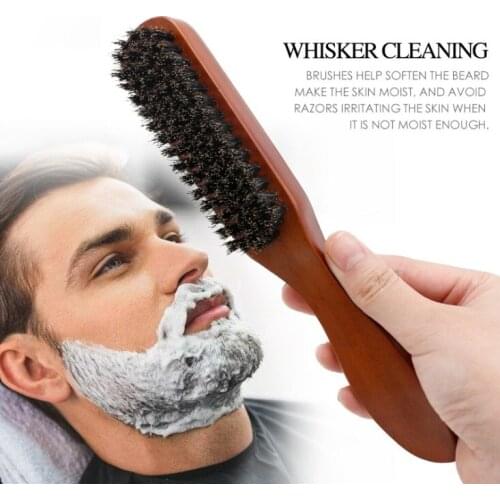 1PCS New Style Lotus Wood + Bristle Mens Beard brush Bristle Solid Wood Long Handle New Beard Brush