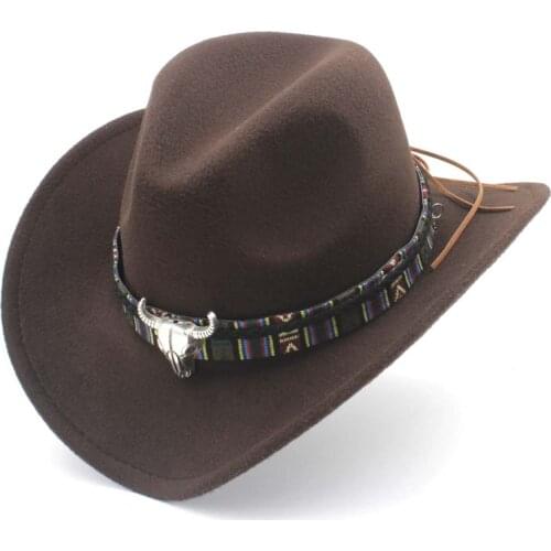 Retro Wool Women Men Hollow Western Cowboy Hat Roll-up Wide Brim Cowgirl Jazz Sombrero CapTassel Tauren Ribbon Size 56-58C