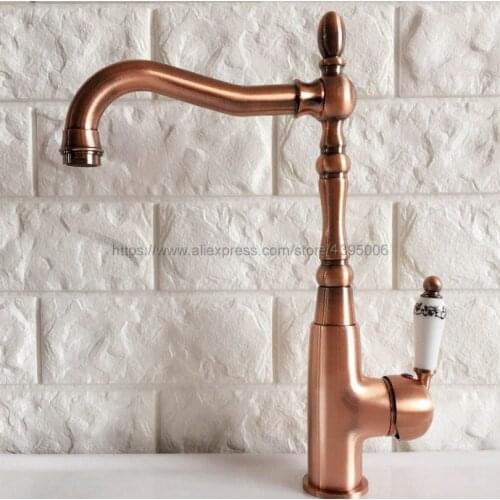 Basin Faucets Red Copper Bathroom Sink Mixer Deck Mount Single Handle Single Hole Bathroom Faucet Brass Hot and Cold Tap Bnf421